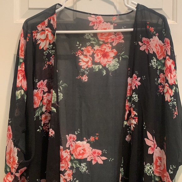 Shein Floral Print Chiffon Kimono Large 8/10 - Picture 2 of 9